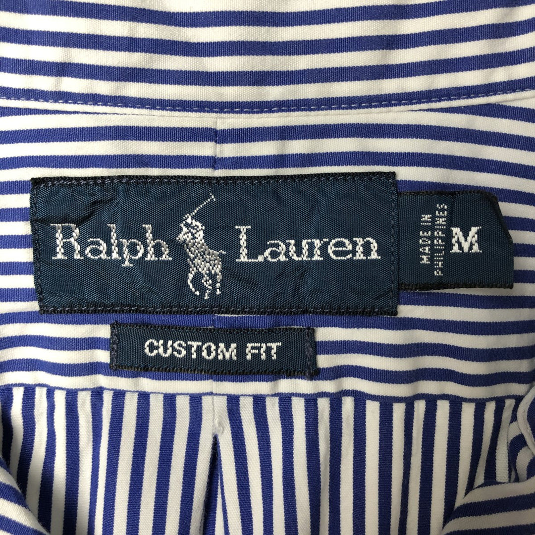 Ralph Lauren CUSTOM FIT long sleeve button down striped shirt men's size M cotton Navy blue Vintage Second Hand