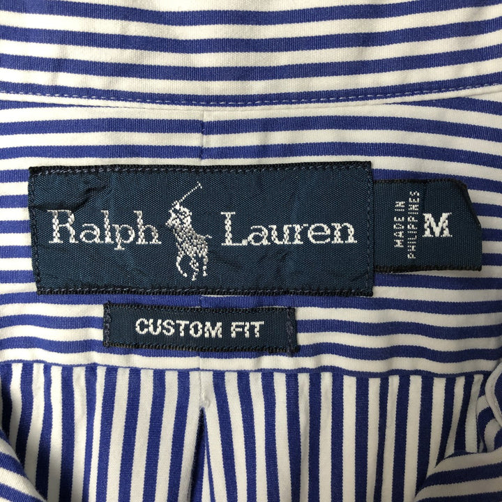 Ralph Lauren CUSTOM FIT long sleeve button down striped shirt men's size M cotton Navy blue Vintage Second Hand