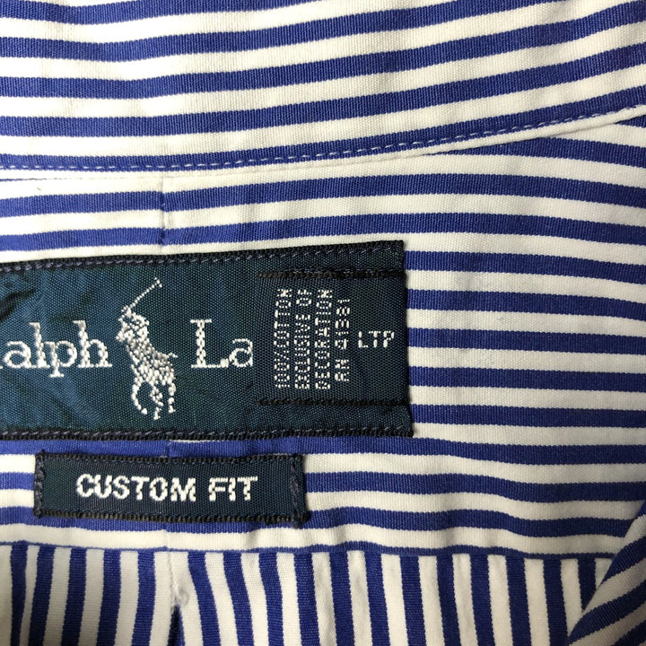 Ralph Lauren CUSTOM FIT long sleeve button down striped shirt men's size M cotton Navy blue Vintage Second Hand