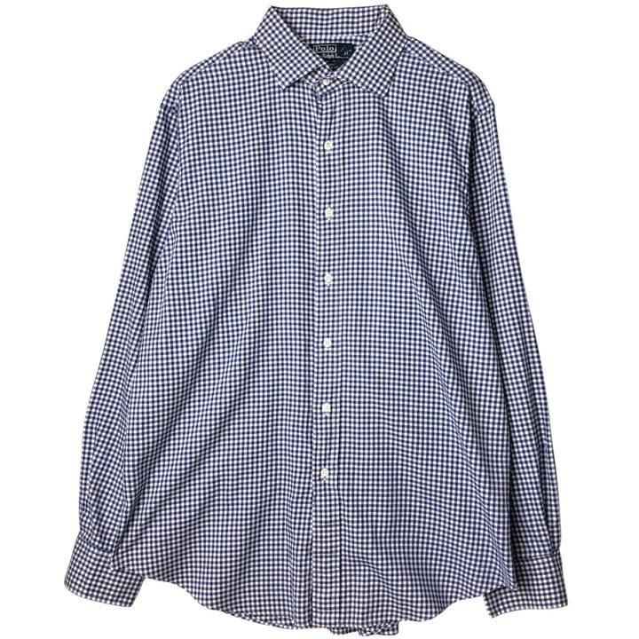 Ralph Lauren REGENT CLASSIC FIT Gingham Check Long-Sleeve Cotton Check Shirt, Men's Size XL (approx.) cotton Navy blue Vintage Second Hand