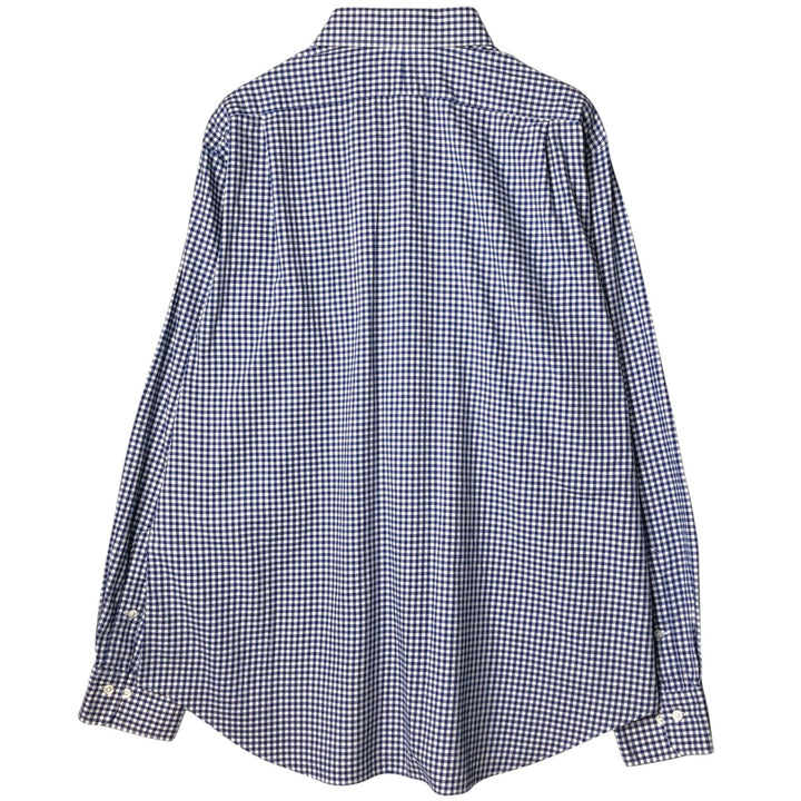 Ralph Lauren REGENT CLASSIC FIT Gingham Check Long-Sleeve Cotton Check Shirt, Men's Size XL (approx.) cotton Navy blue Vintage Second Hand