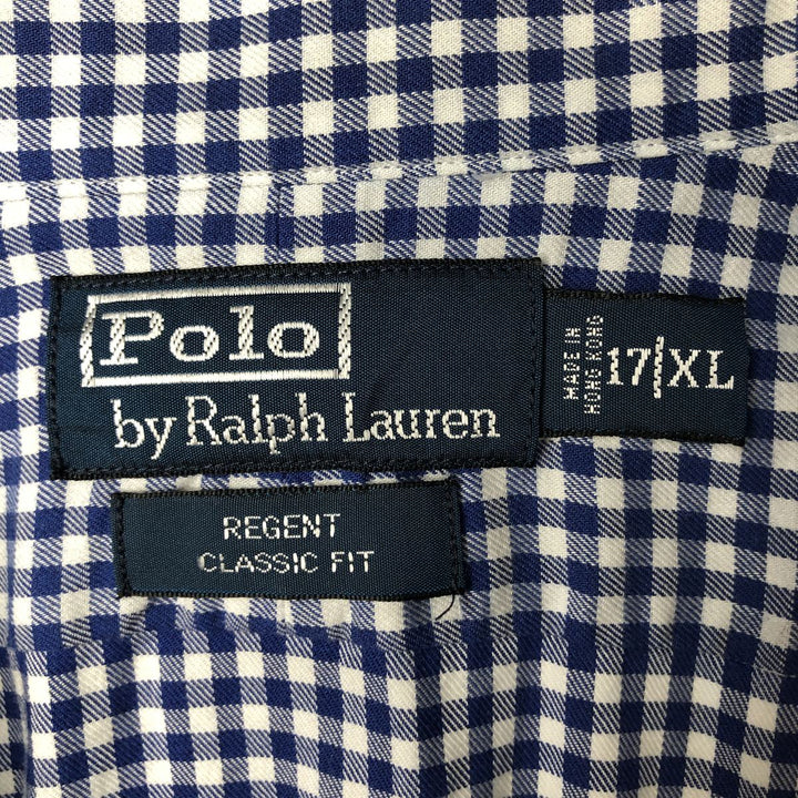 Ralph Lauren REGENT CLASSIC FIT Gingham Check Long-Sleeve Cotton Check Shirt, Men's Size XL (approx.) cotton Navy blue Vintage Second Hand