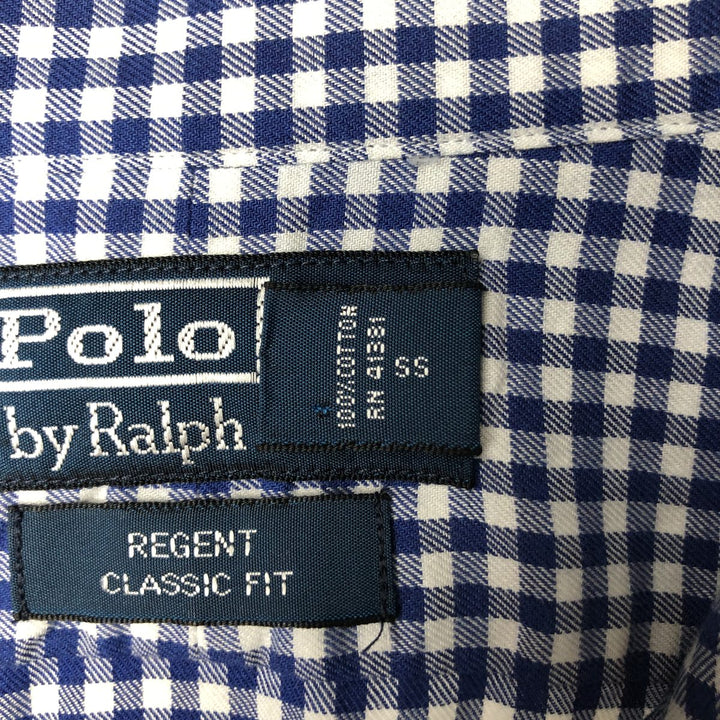 Ralph Lauren REGENT CLASSIC FIT Gingham Check Long-Sleeve Cotton Check Shirt, Men's Size XL (approx.) cotton Navy blue Vintage Second Hand