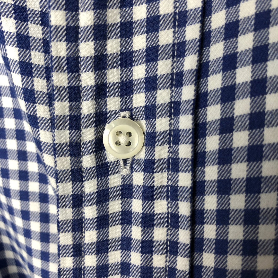 Ralph Lauren REGENT CLASSIC FIT Gingham Check Long-Sleeve Cotton Check Shirt, Men's Size XL (approx.) cotton Navy blue Vintage Second Hand