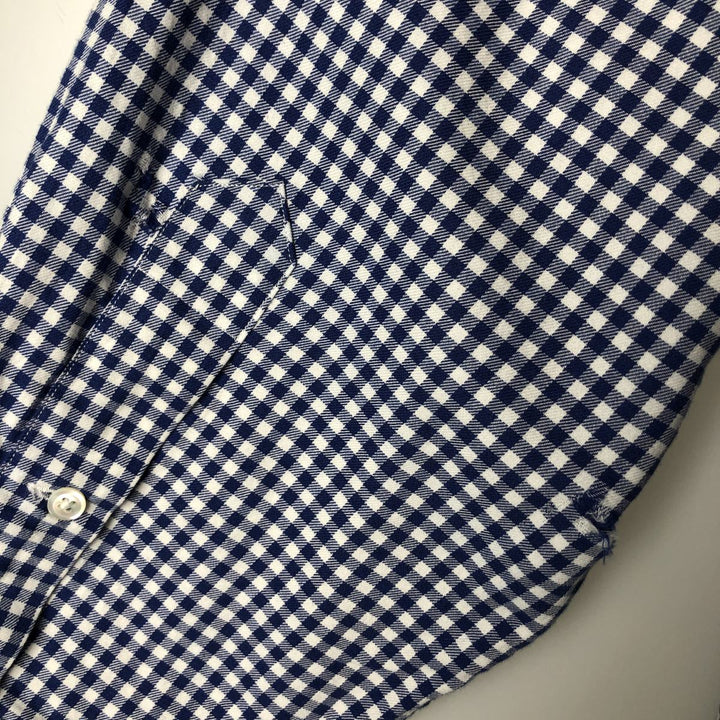 Ralph Lauren REGENT CLASSIC FIT Gingham Check Long-Sleeve Cotton Check Shirt, Men's Size XL (approx.) cotton Navy blue Vintage Second Hand
