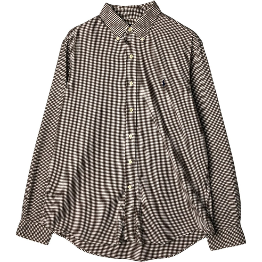 Ralph Lauren Gingham Check Long Sleeve Button-Down Check Shirt, Men's Size L cotton brown type Vintage Second Hand