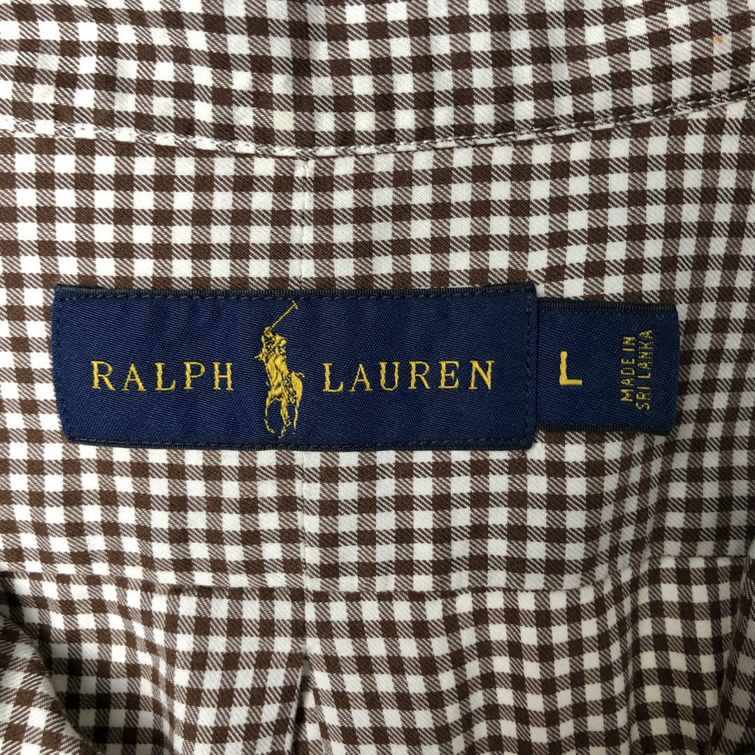 Ralph Lauren Gingham Check Long Sleeve Button-Down Check Shirt, Men's Size L cotton brown type Vintage Second Hand