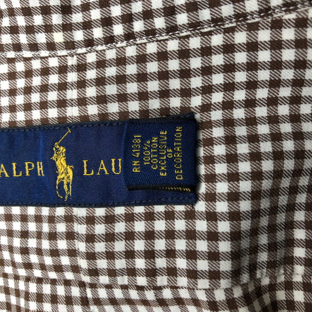 Ralph Lauren Gingham Check Long Sleeve Button-Down Check Shirt, Men's Size L cotton brown type Vintage Second Hand