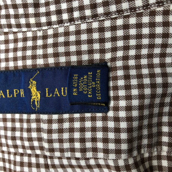 Ralph Lauren Gingham Check Long Sleeve Button-Down Check Shirt, Men's Size L cotton brown type Vintage Second Hand