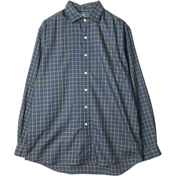 Ralph Lauren POLO by Ralph Lauren WESTERTON Wide Collar Long Sleeve Cotton Check Shirt, Men's Size L (approx.) cotton navy blue type Vintage Second Hand