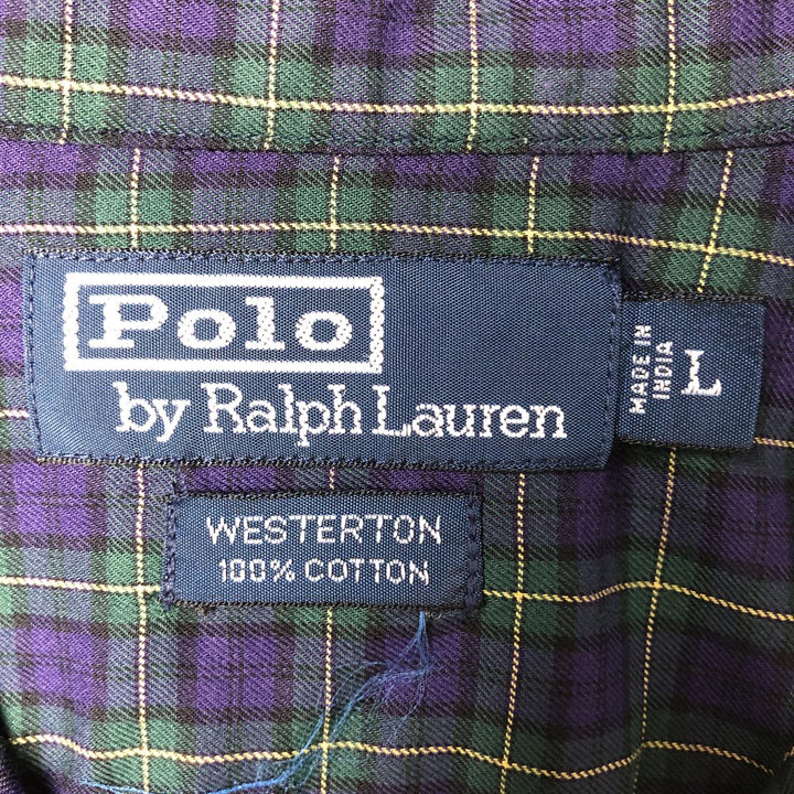 Ralph Lauren POLO by Ralph Lauren WESTERTON Wide Collar Long Sleeve Cotton Check Shirt, Men's Size L (approx.) cotton navy blue type Vintage Second Hand