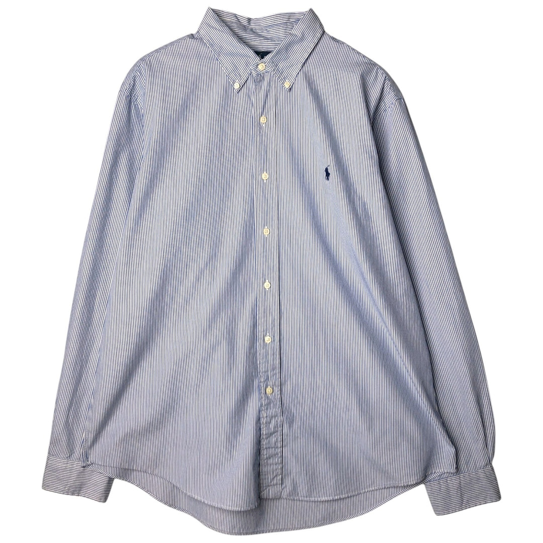 Ralph Lauren CUSTOM FIT long sleeve button down striped shirt men's XL size cotton blue type Vintage Second Hand