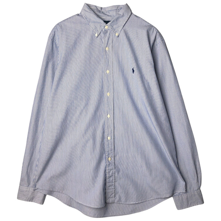 Ralph Lauren CUSTOM FIT long sleeve button down striped shirt men's XL size cotton blue type Vintage Second Hand