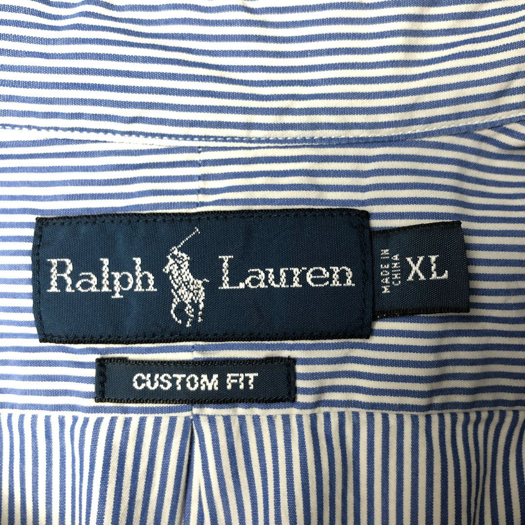 Ralph Lauren CUSTOM FIT long sleeve button down striped shirt men's XL size cotton blue type Vintage Second Hand
