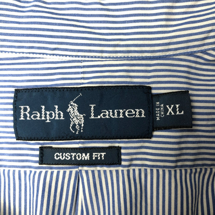 Ralph Lauren CUSTOM FIT long sleeve button down striped shirt men's XL size cotton blue type Vintage Second Hand