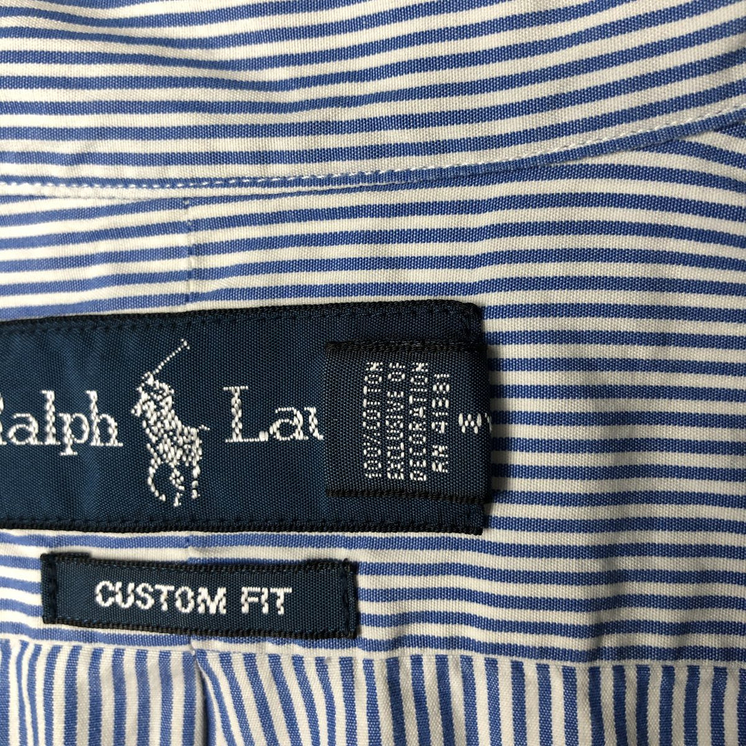 Ralph Lauren CUSTOM FIT long sleeve button down striped shirt men's XL size cotton blue type Vintage Second Hand
