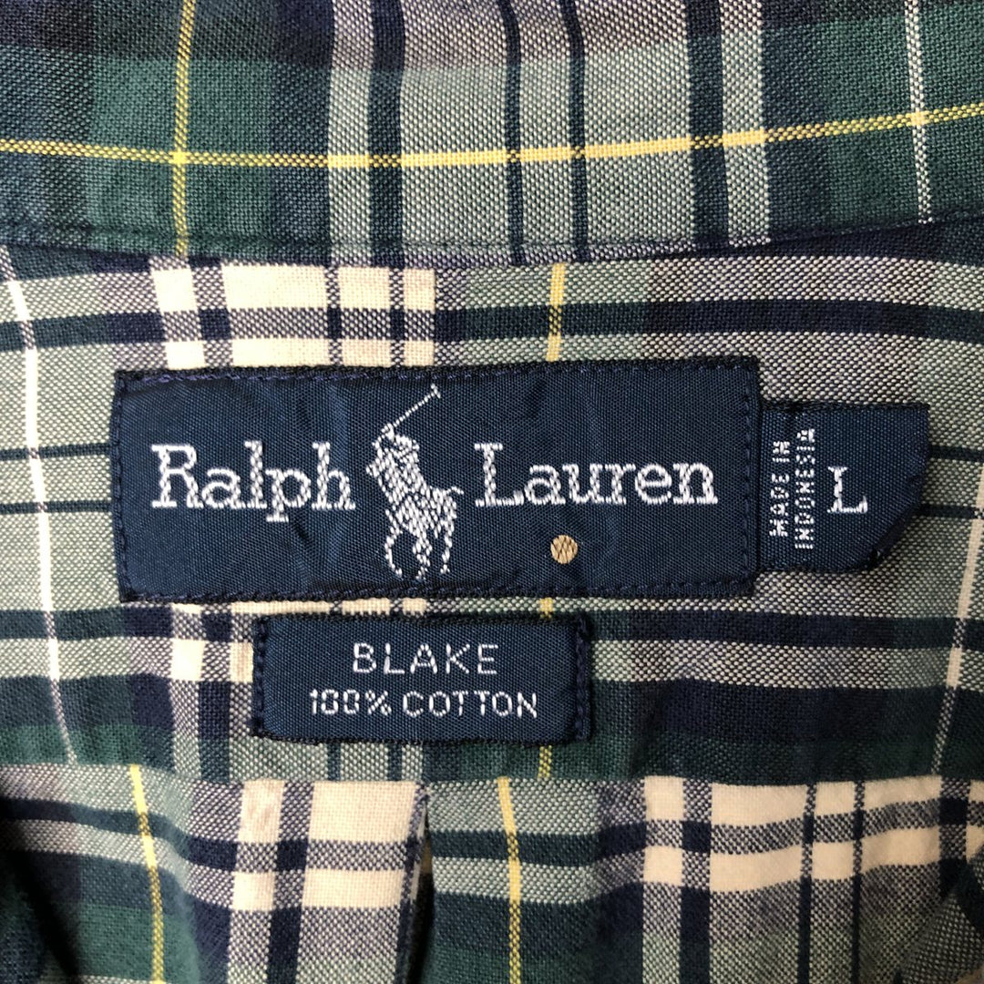 Ralph Lauren BLAKE long sleeve button down check shirt, men's size L cotton Beige type Vintage Second Hand