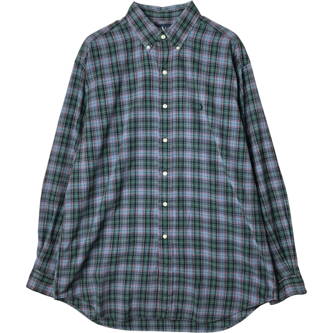 Ralph Lauren BLAKE long sleeve button down check shirt, men's size L cotton Blue type light blue Vintage Second Hand