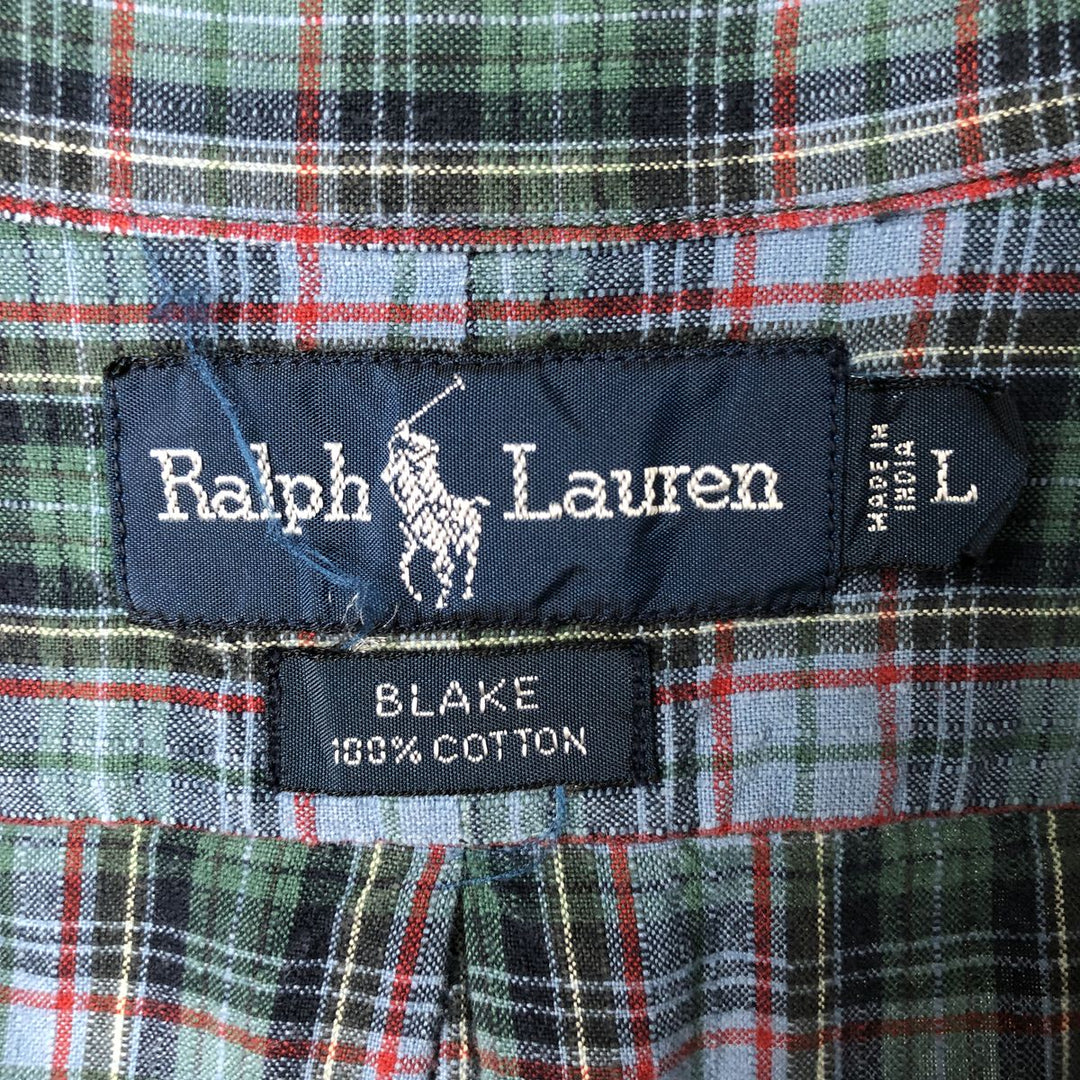 Ralph Lauren BLAKE long sleeve button down check shirt, men's size L cotton Blue type light blue Vintage Second Hand