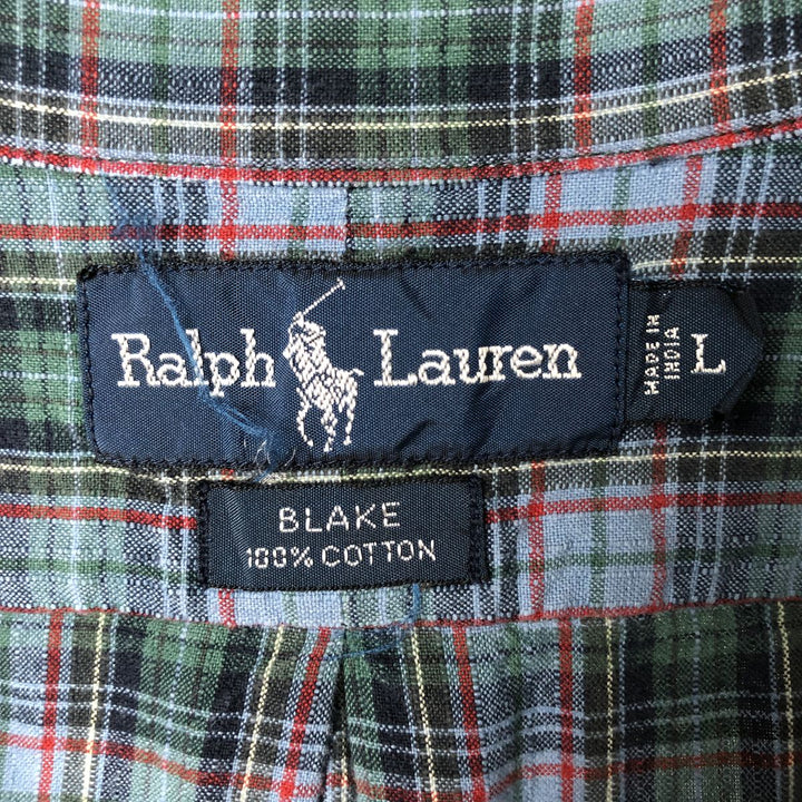 Ralph Lauren BLAKE long sleeve button down check shirt, men's size L cotton Blue type light blue Vintage Second Hand