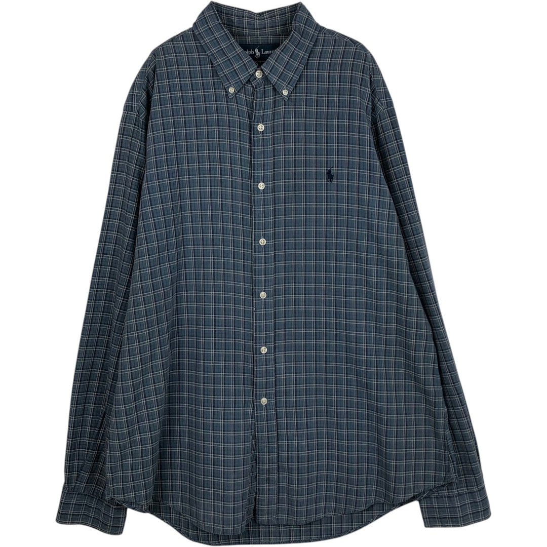 Ralph Lauren long sleeve button down check shirt, men's XL size cotton blue type Vintage Second Hand