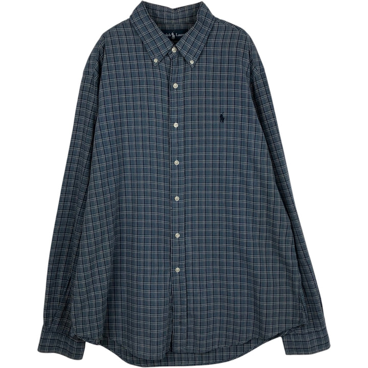 Ralph Lauren long sleeve button down check shirt, men's XL size cotton blue type Vintage Second Hand