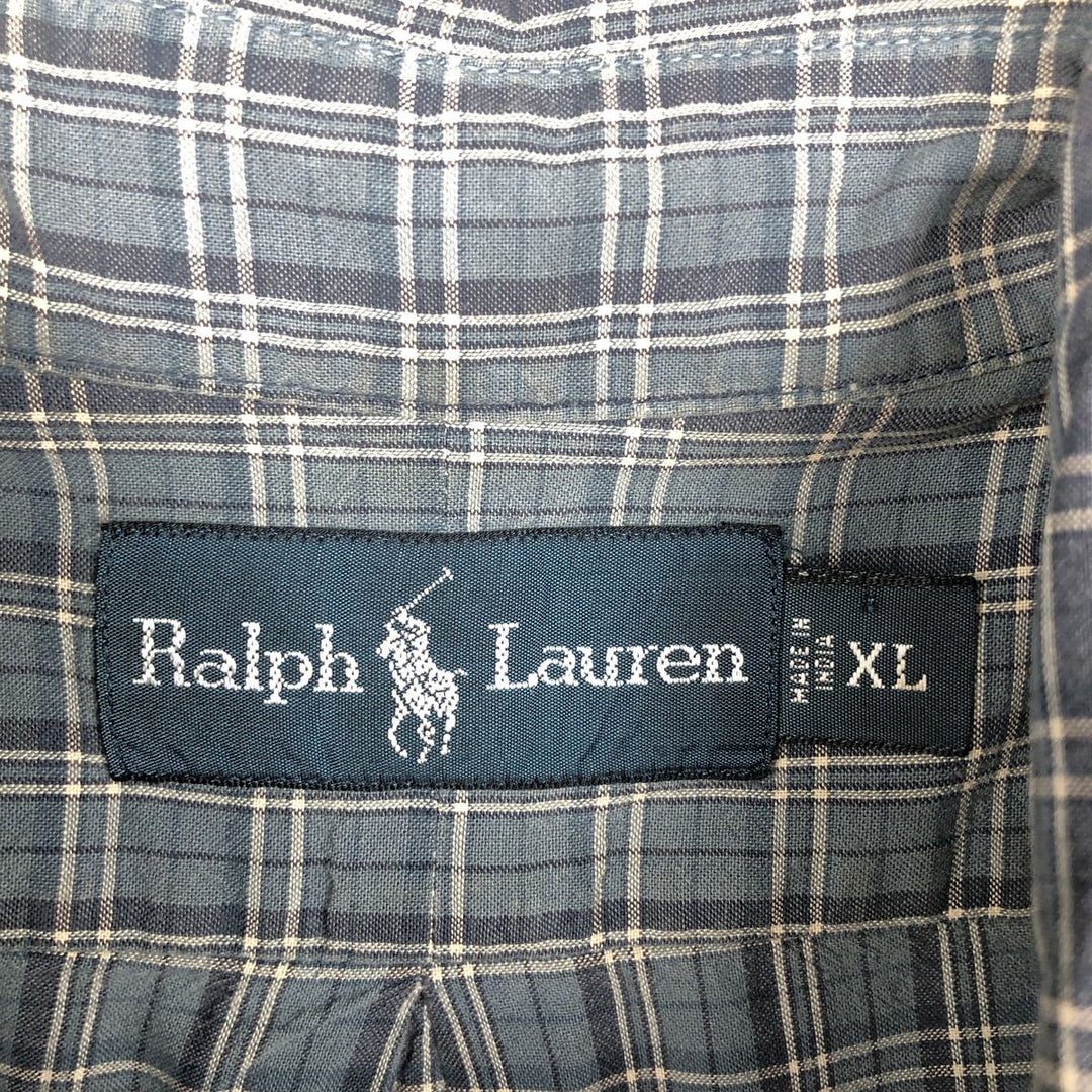 Ralph Lauren long sleeve button down check shirt, men's XL size cotton blue type Vintage Second Hand