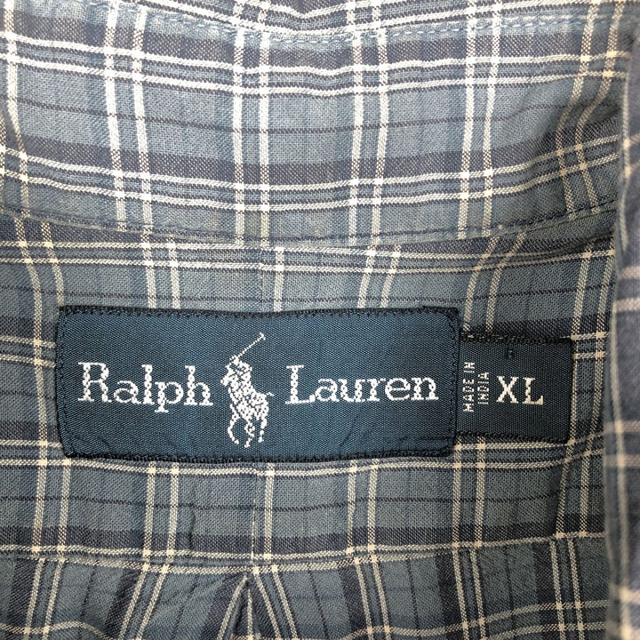 Ralph Lauren long sleeve button down check shirt, men's XL size cotton blue type Vintage Second Hand