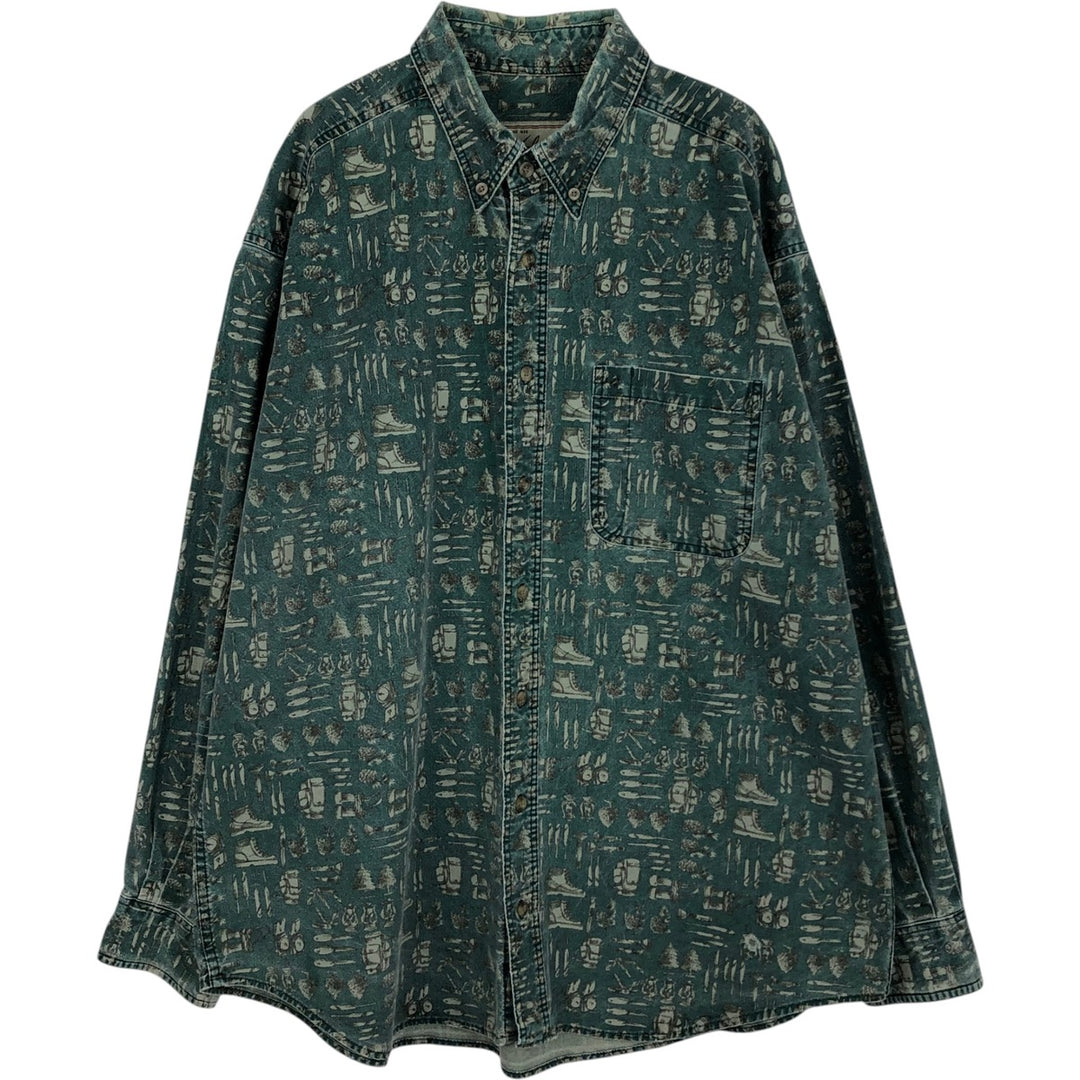 2000'S WOOLRICH all-over print long-sleeved button-down shirt, men's size XL cotton green type Vintage Second Hand