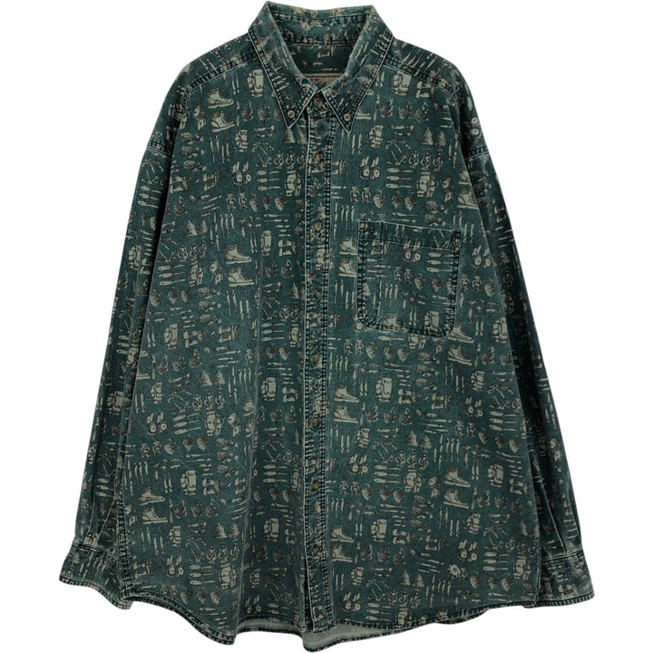 2000'S WOOLRICH all-over print long-sleeved button-down shirt, men's size XL cotton green type Vintage Second Hand