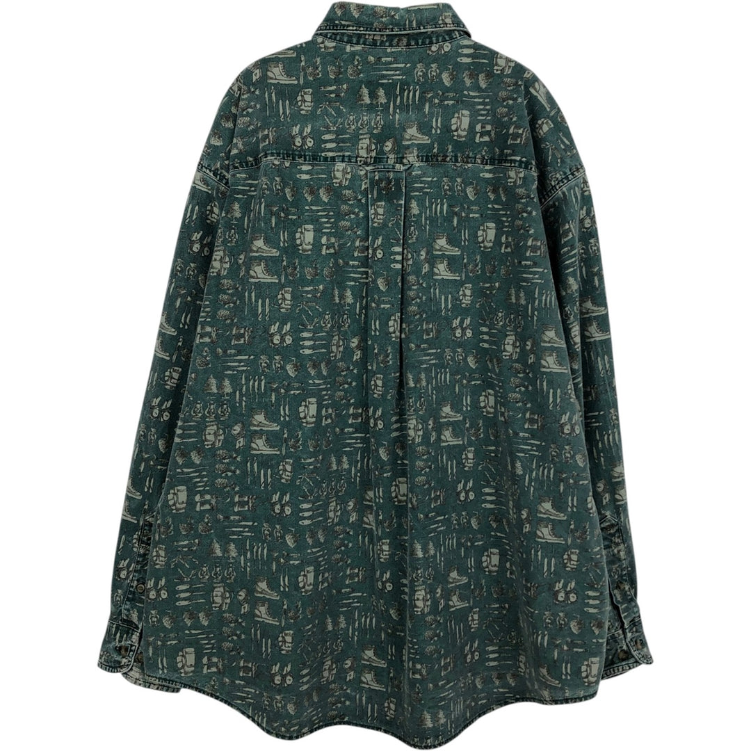 2000'S WOOLRICH all-over print long-sleeved button-down shirt, men's size XL cotton green type Vintage Second Hand
