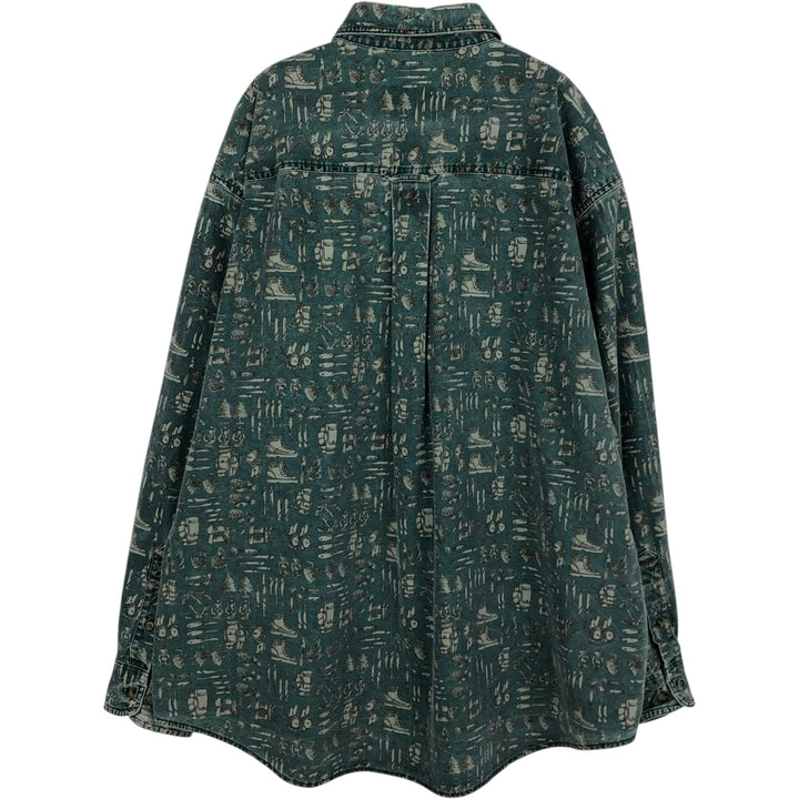 2000'S WOOLRICH all-over print long-sleeved button-down shirt, men's size XL cotton green type Vintage Second Hand