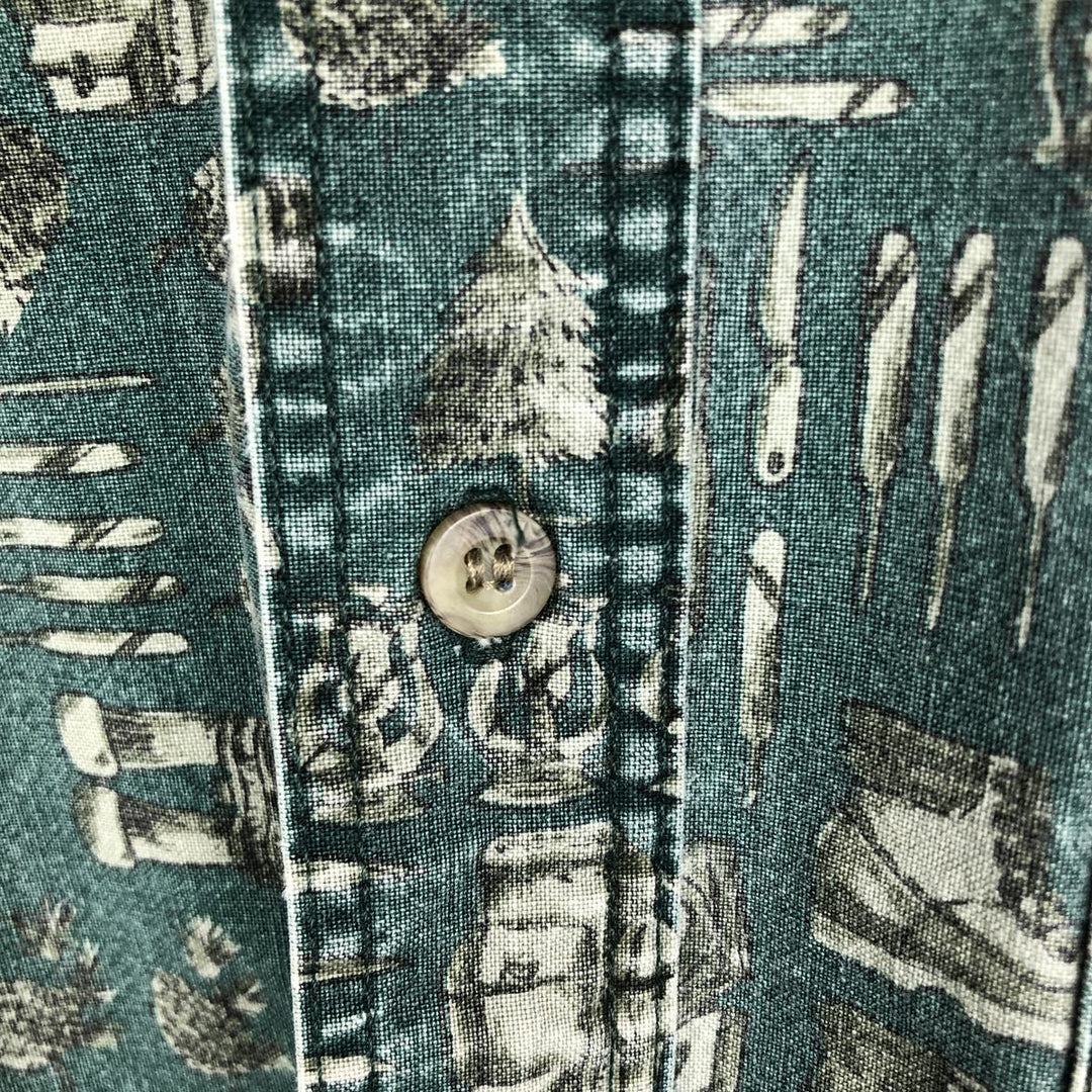 2000'S WOOLRICH all-over print long-sleeved button-down shirt, men's size XL cotton green type Vintage Second Hand