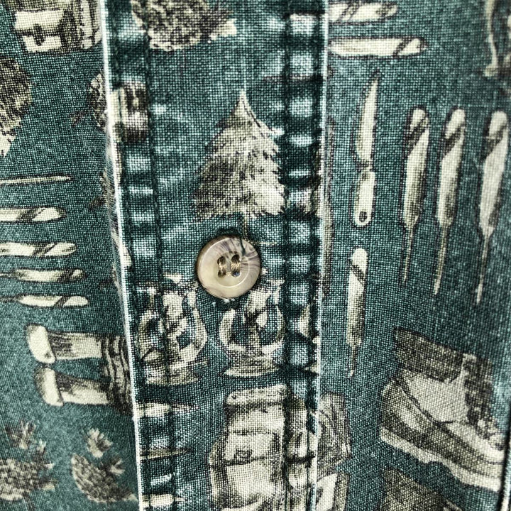 2000'S WOOLRICH all-over print long-sleeved button-down shirt, men's size XL cotton green type Vintage Second Hand