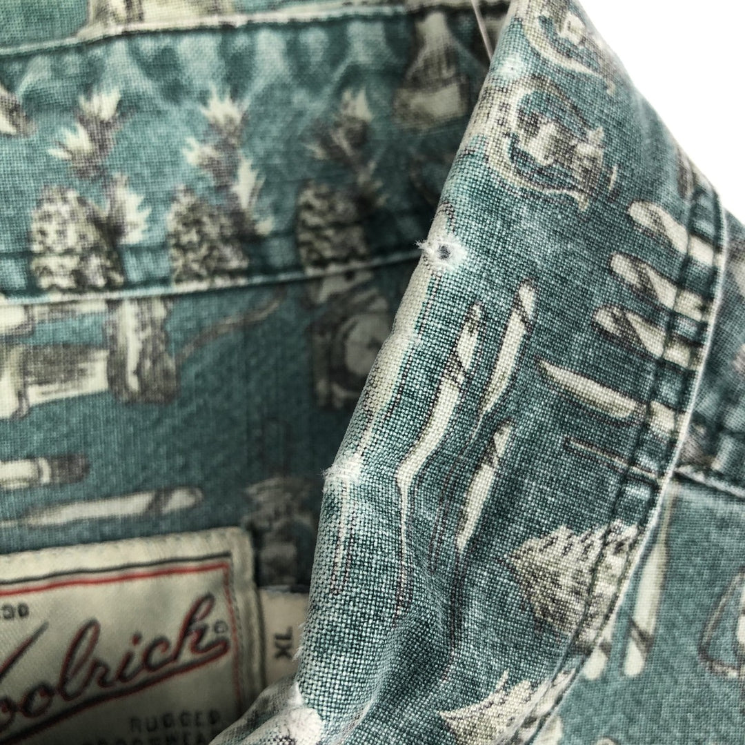 2000'S WOOLRICH all-over print long-sleeved button-down shirt, men's size XL cotton green type Vintage Second Hand