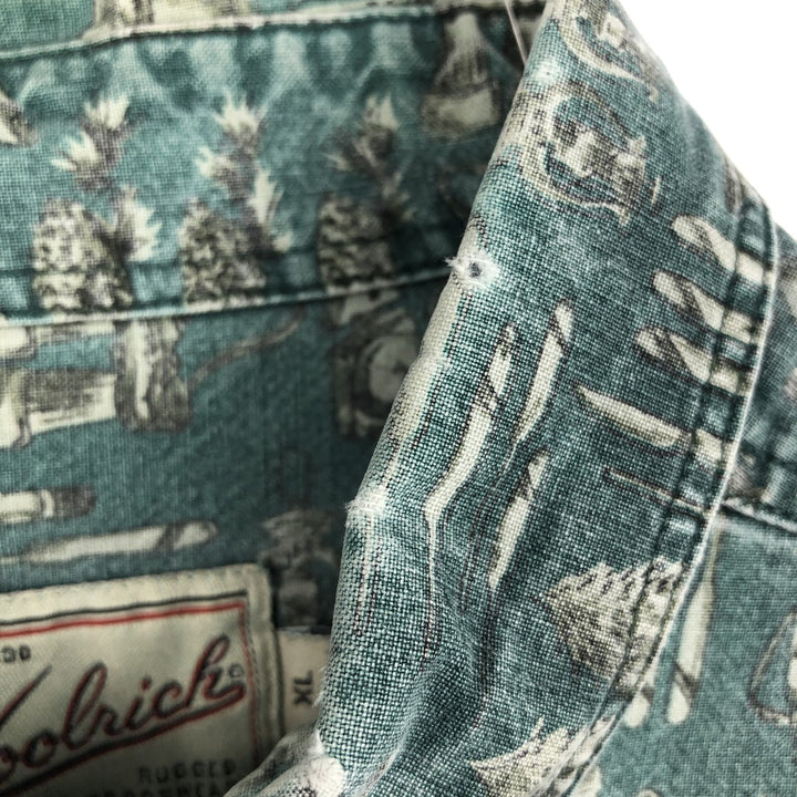 2000'S WOOLRICH all-over print long-sleeved button-down shirt, men's size XL cotton green type Vintage Second Hand