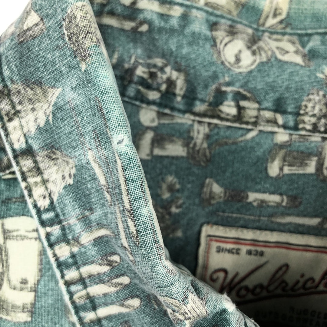 2000'S WOOLRICH all-over print long-sleeved button-down shirt, men's size XL cotton green type Vintage Second Hand