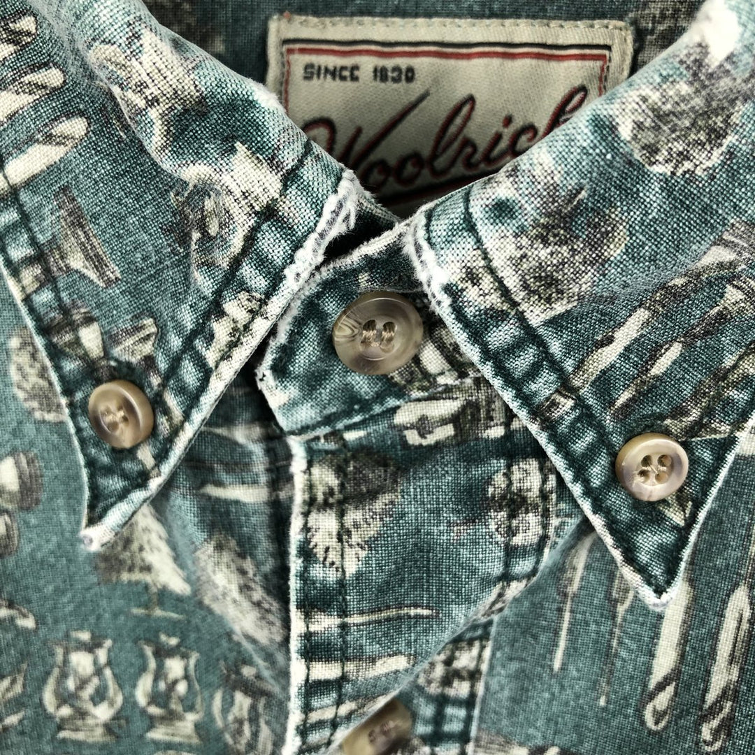 2000'S WOOLRICH all-over print long-sleeved button-down shirt, men's size XL cotton green type Vintage Second Hand