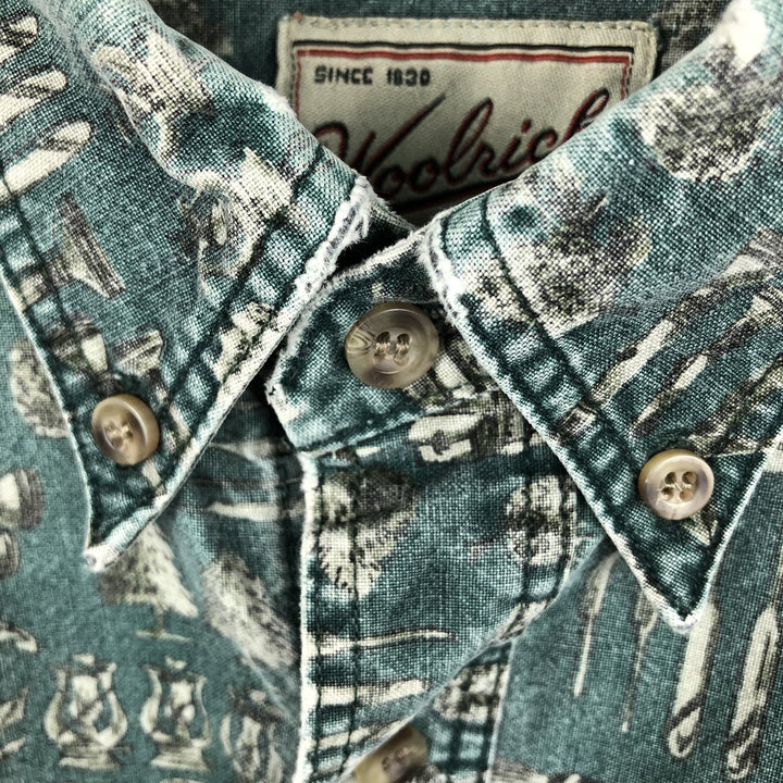 2000'S WOOLRICH all-over print long-sleeved button-down shirt, men's size XL cotton green type Vintage Second Hand