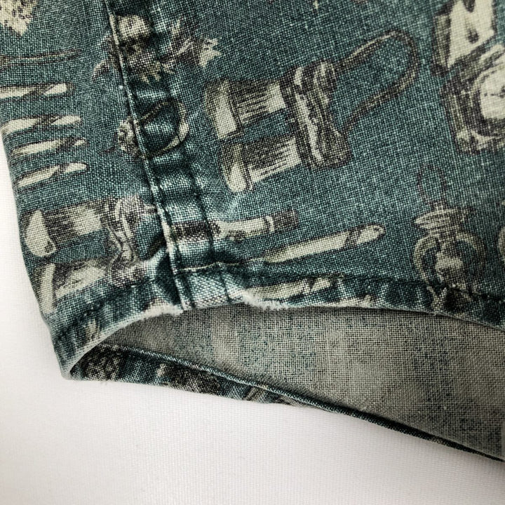 2000'S WOOLRICH all-over print long-sleeved button-down shirt, men's size XL cotton green type Vintage Second Hand