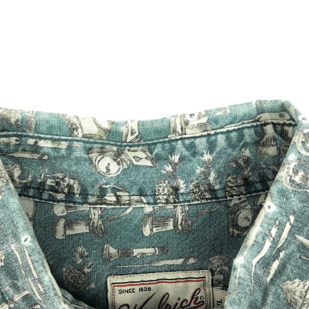 2000'S WOOLRICH all-over print long-sleeved button-down shirt, men's size XL cotton green type Vintage Second Hand