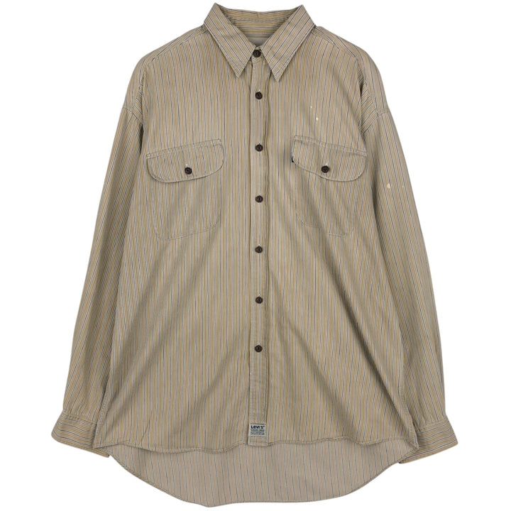 90s-00'S Levi's long-sleeved cotton striped shirt, men's size L (approx.) cotton Beige type Vintage Second Hand