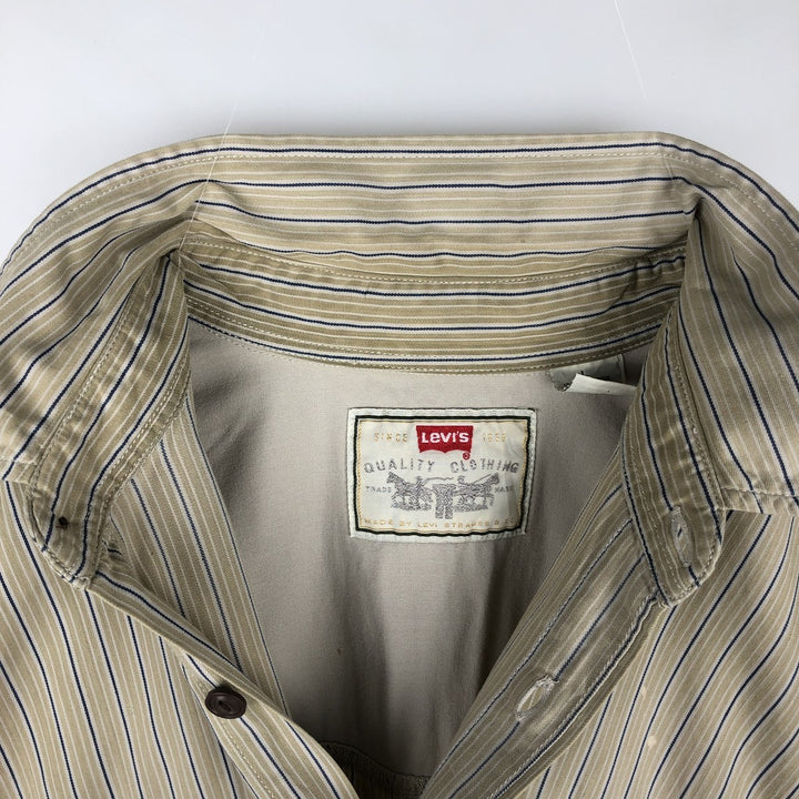 90s-00'S Levi's long-sleeved cotton striped shirt, men's size L (approx.) cotton Beige type Vintage Second Hand