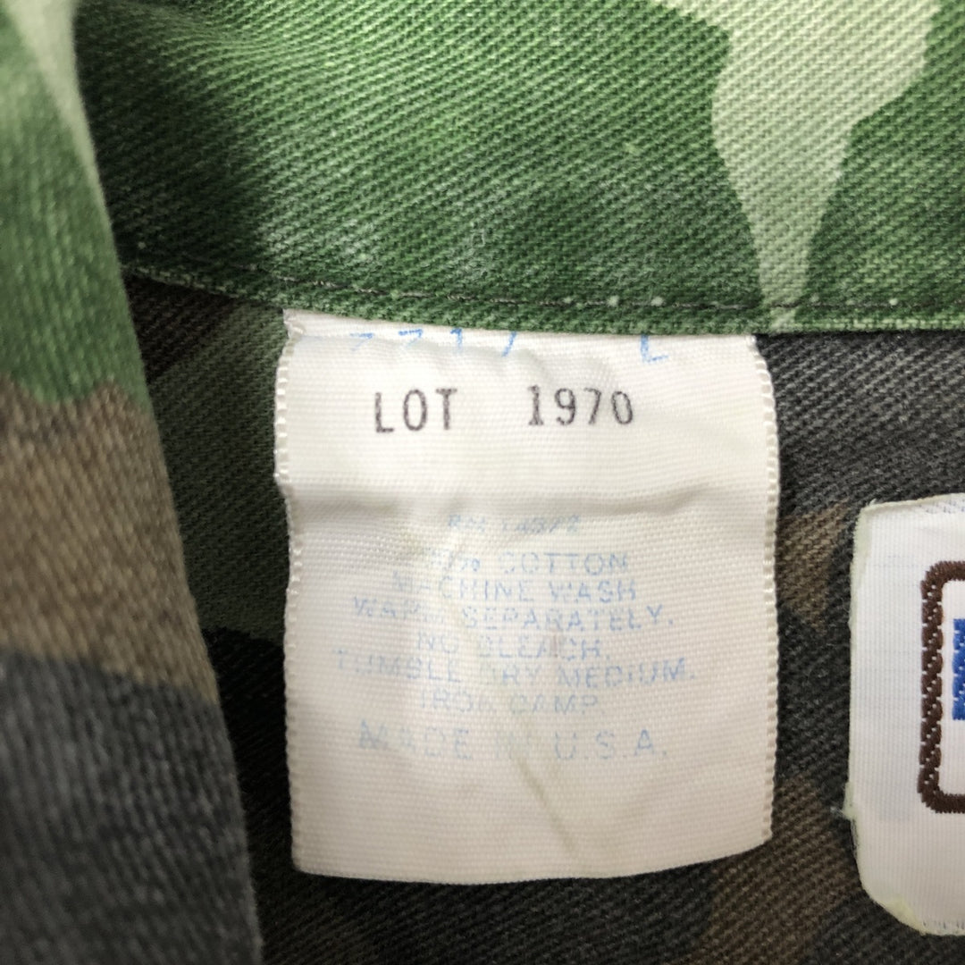 90'S Five Brother Camouflage Pattern Woodland Camo Long-Sleeve Cotton Shirt, Made in USA, Men's Size L (Equivalent), Vintage cotton green type Vintage Second Hand
