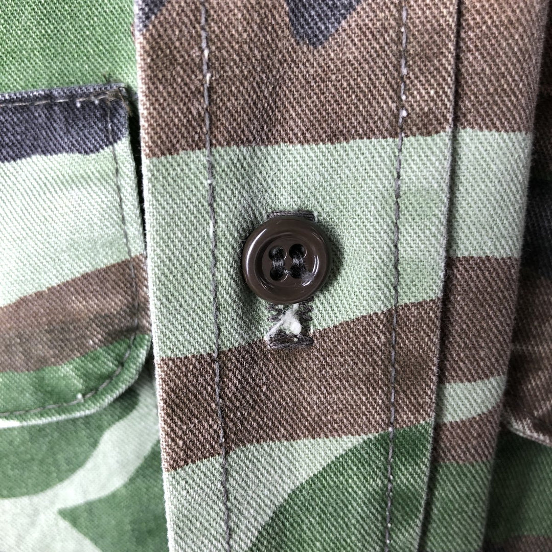 90'S Five Brother Camouflage Pattern Woodland Camo Long-Sleeve Cotton Shirt, Made in USA, Men's Size L (Equivalent), Vintage cotton green type Vintage Second Hand