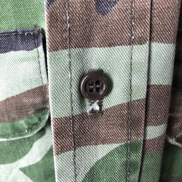 90'S Five Brother Camouflage Pattern Woodland Camo Long-Sleeve Cotton Shirt, Made in USA, Men's Size L (Equivalent), Vintage cotton green type Vintage Second Hand