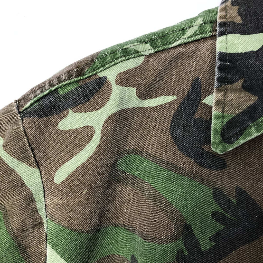 90'S Five Brother Camouflage Pattern Woodland Camo Long-Sleeve Cotton Shirt, Made in USA, Men's Size L (Equivalent), Vintage cotton green type Vintage Second Hand