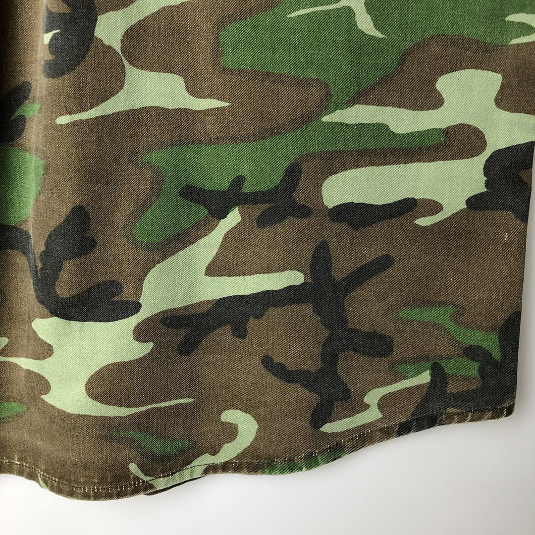 90'S Five Brother Camouflage Pattern Woodland Camo Long-Sleeve Cotton Shirt, Made in USA, Men's Size L (Equivalent), Vintage cotton green type Vintage Second Hand