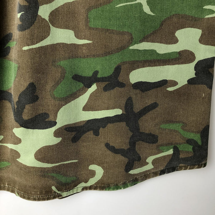 90'S Five Brother Camouflage Pattern Woodland Camo Long-Sleeve Cotton Shirt, Made in USA, Men's Size L (Equivalent), Vintage cotton green type Vintage Second Hand