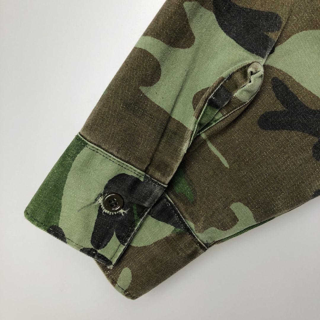 90'S Five Brother Camouflage Pattern Woodland Camo Long-Sleeve Cotton Shirt, Made in USA, Men's Size L (Equivalent), Vintage cotton green type Vintage Second Hand